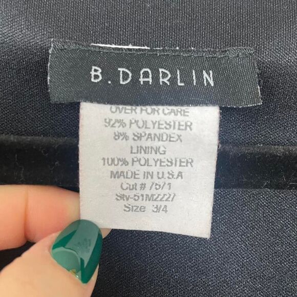 Vintage B. Darlin Black Low Waist Ruched Fairy Dress Size 3/4 Made In USA - Picture 4 of 6